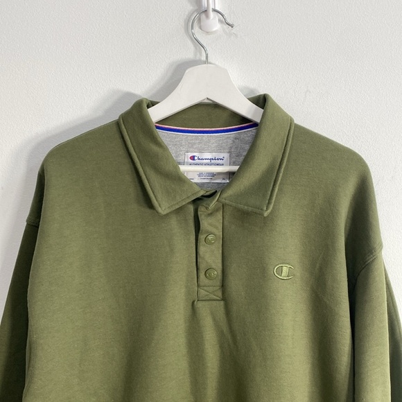 Champion Men's Rugby Collared Reverse Weave Sweatshirt Size Large Olive NWT - Picture 3 of 12